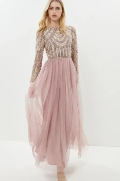 Pearl Embellished Bodice Bridesmaid Tulle Skirt Dress