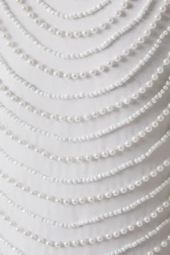Pearl Embellished Cowl Neck Wedding Dress