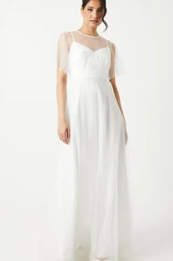 Pearl Embellished Mesh Wedding Dress