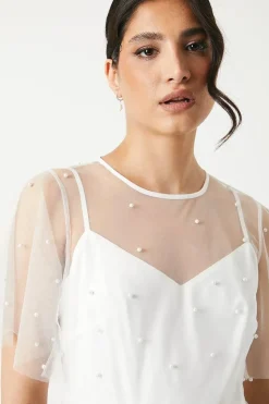 Pearl Embellished Mesh Wedding Dress