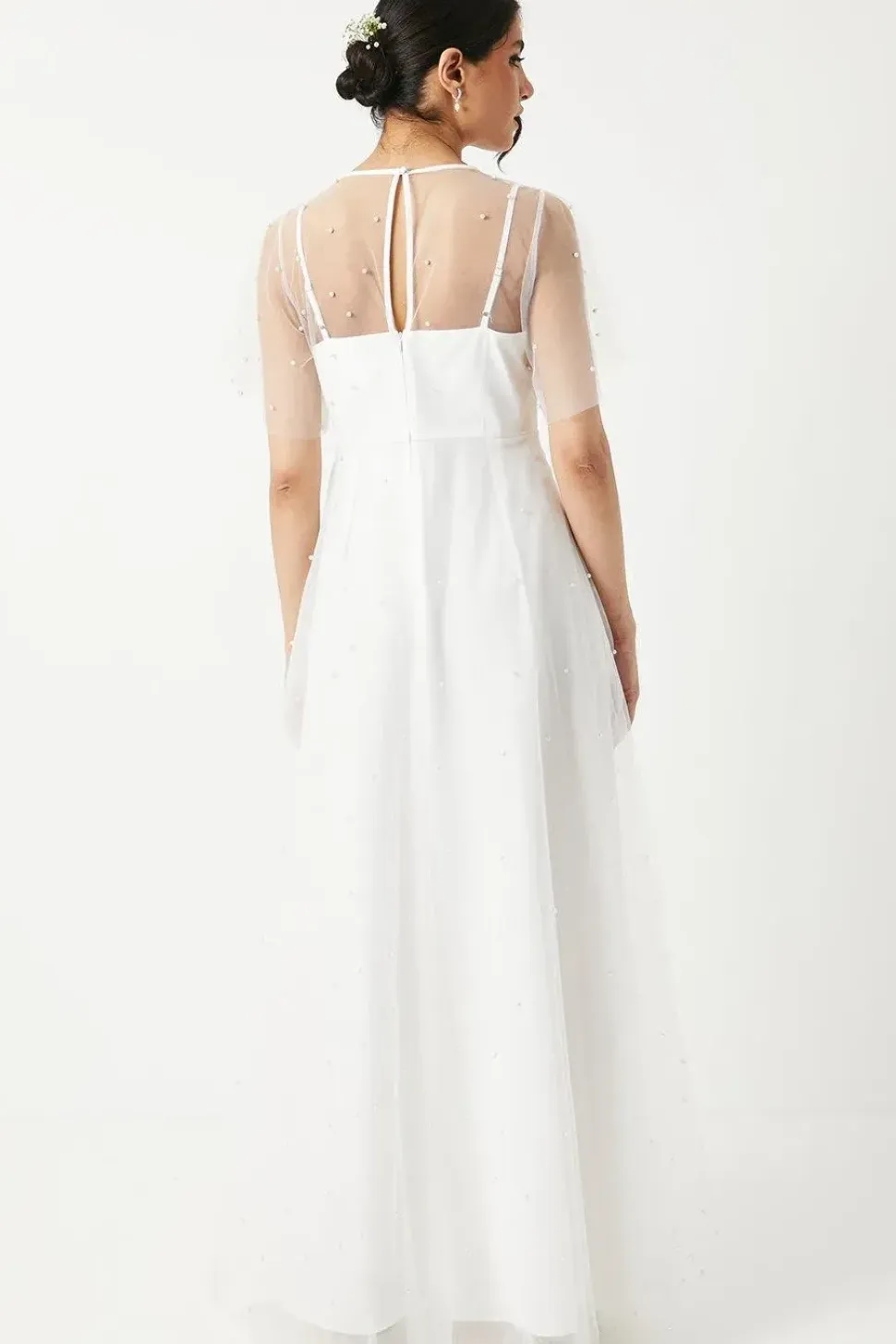 Pearl Embellished Mesh Wedding Dress