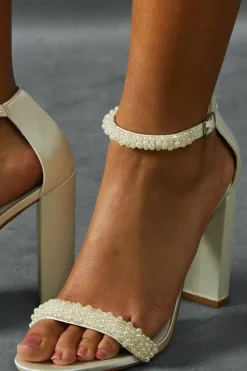 Pearl Embellished Strap Block Heels