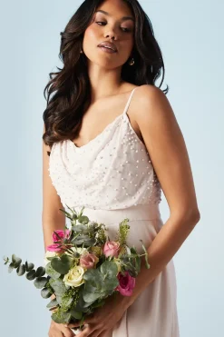 Pearl Embellished Strappy Bridesmaids Dress