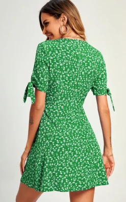 Peaty Floral Dot Print Mini Wrap Dress In Green