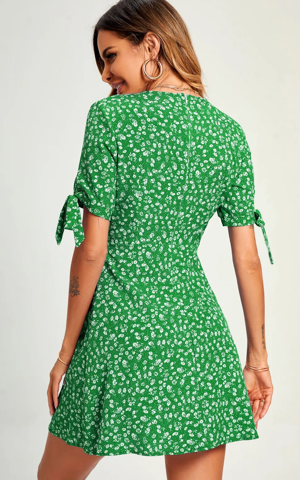 Peaty Floral Dot Print Mini Wrap Dress In Green