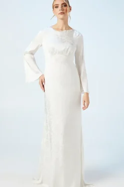 Peony Satin Jacquard Flare Sleeve Wedding Dress