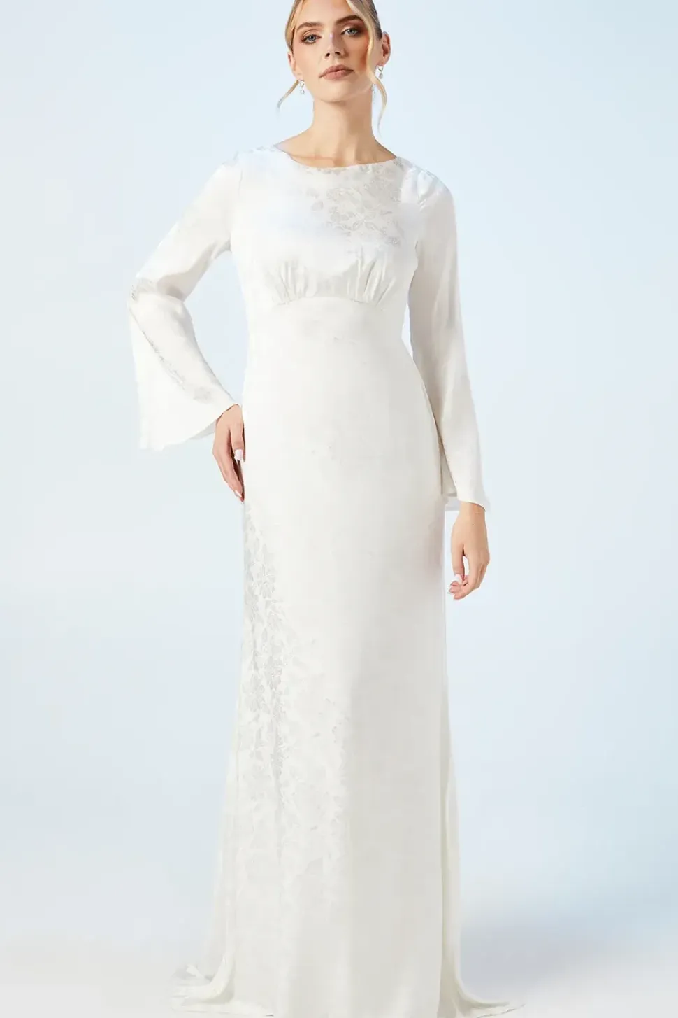 Peony Satin Jacquard Flare Sleeve Wedding Dress