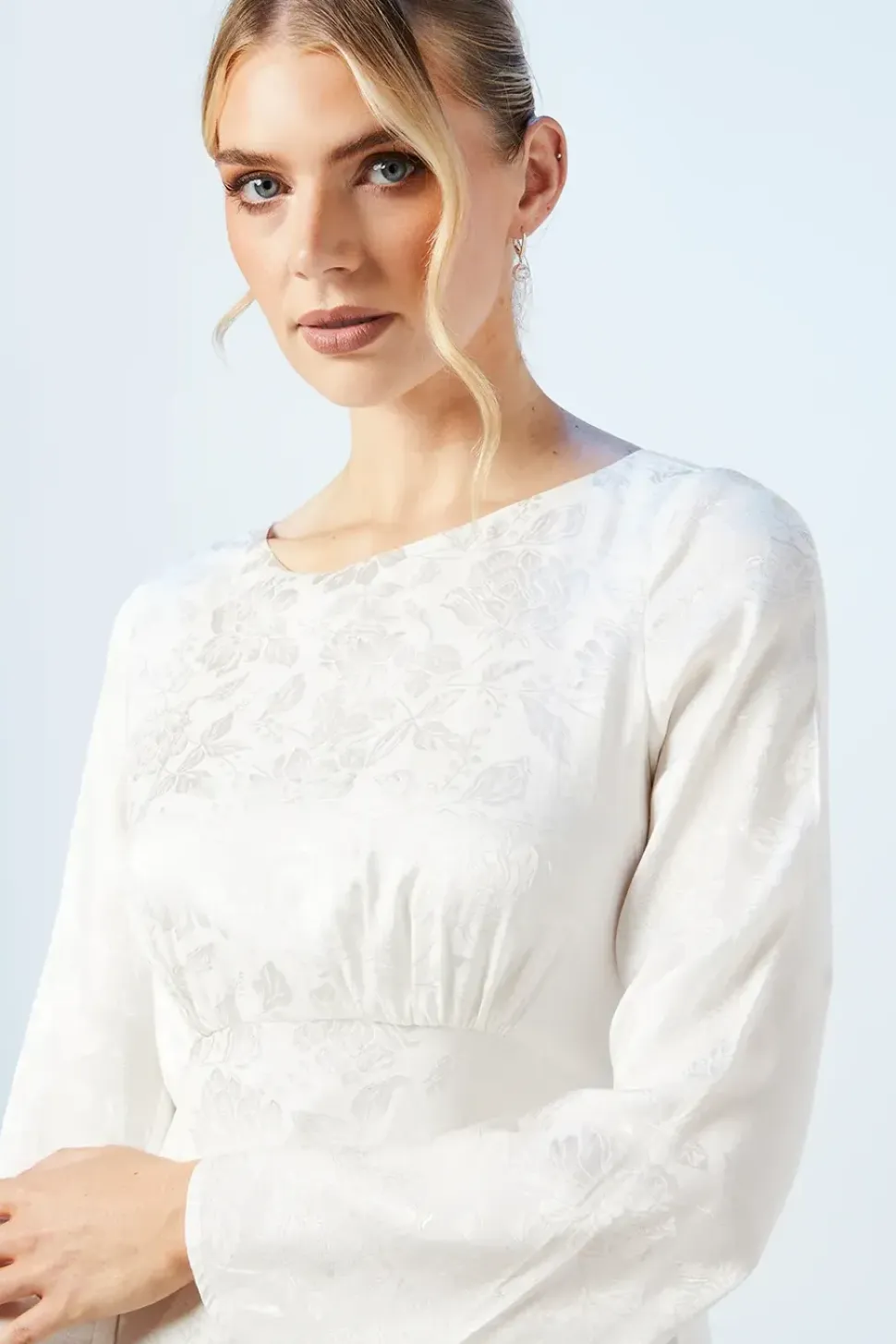 Peony Satin Jacquard Flare Sleeve Wedding Dress