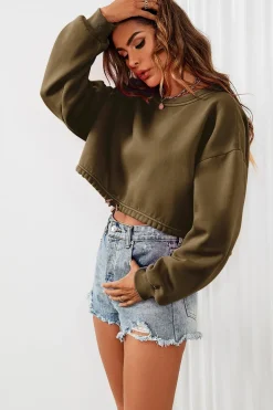 Perfectly Oversized Cropped Sweatshirt In Khaki
