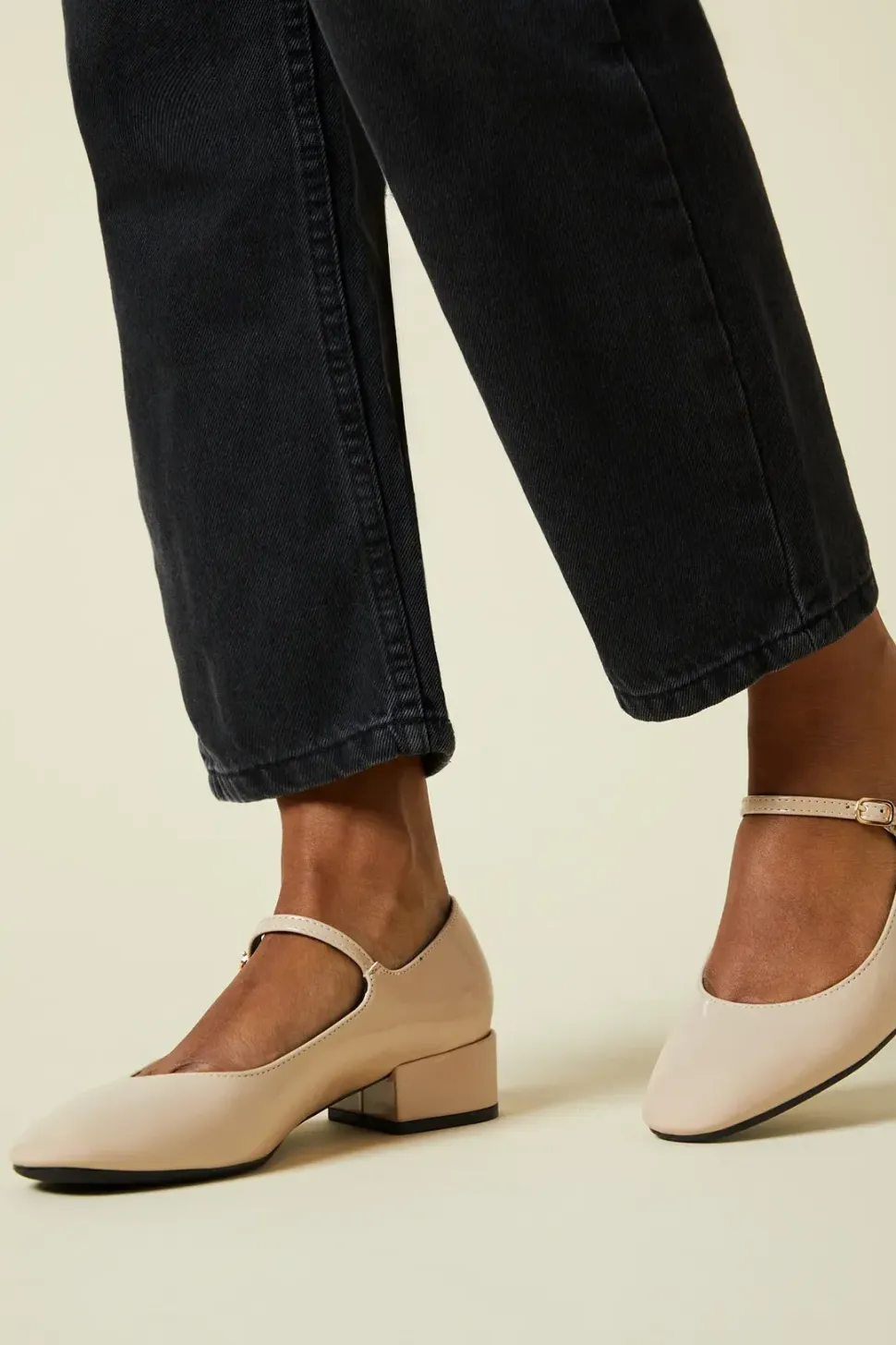 Perla Faux Patent Leather Mary Jane Low Block Heel Court Shoes
