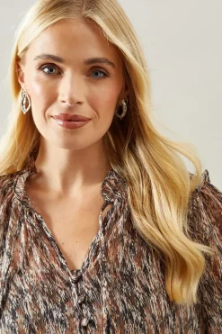 Petite Abstract Button Through Blouse