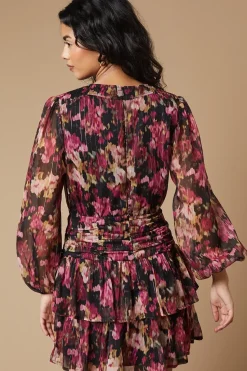 Petite Abstract Metallic Chiffon Tiered Mini Dress