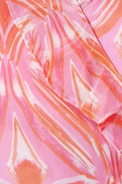 Petite Abstract Print Flutter Sleeve Ruffle Midi Dress