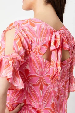 Petite Abstract Print Flutter Sleeve Tie Back Shift Dress