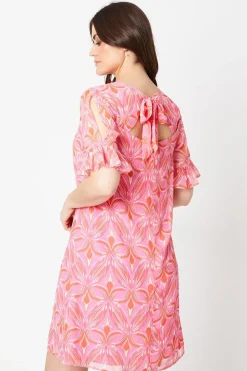 Petite Abstract Print Flutter Sleeve Tie Back Shift Dress