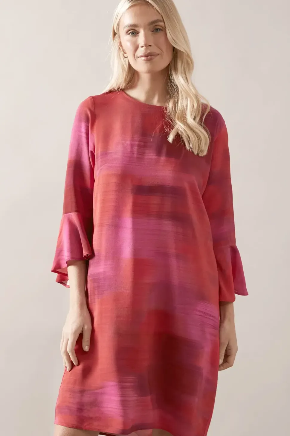 Petite Abstract Print Frill Sleeve Shift Dress