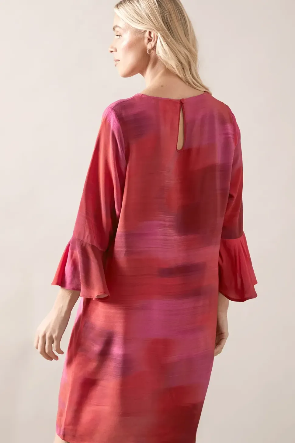 Petite Abstract Print Frill Sleeve Shift Dress