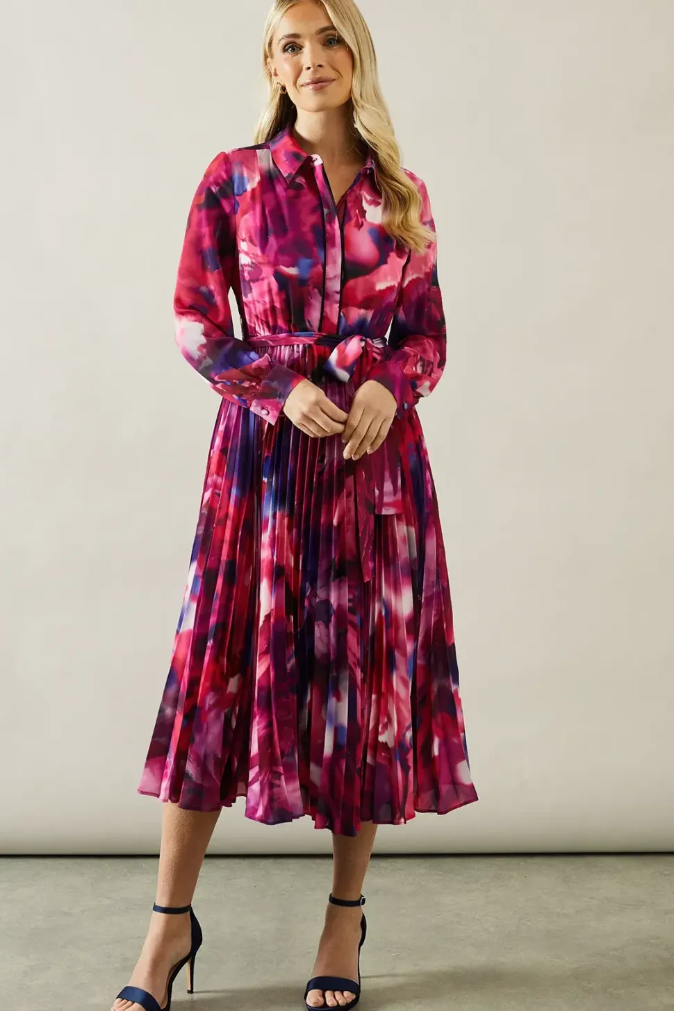 Petite Abstract Print Pleated Shirt Midi Dress