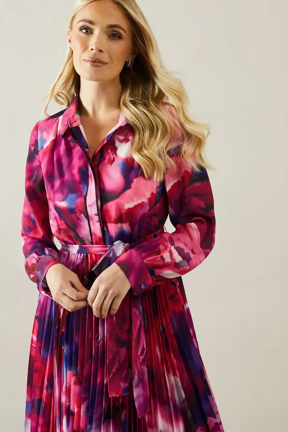 Petite Abstract Print Pleated Shirt Midi Dress