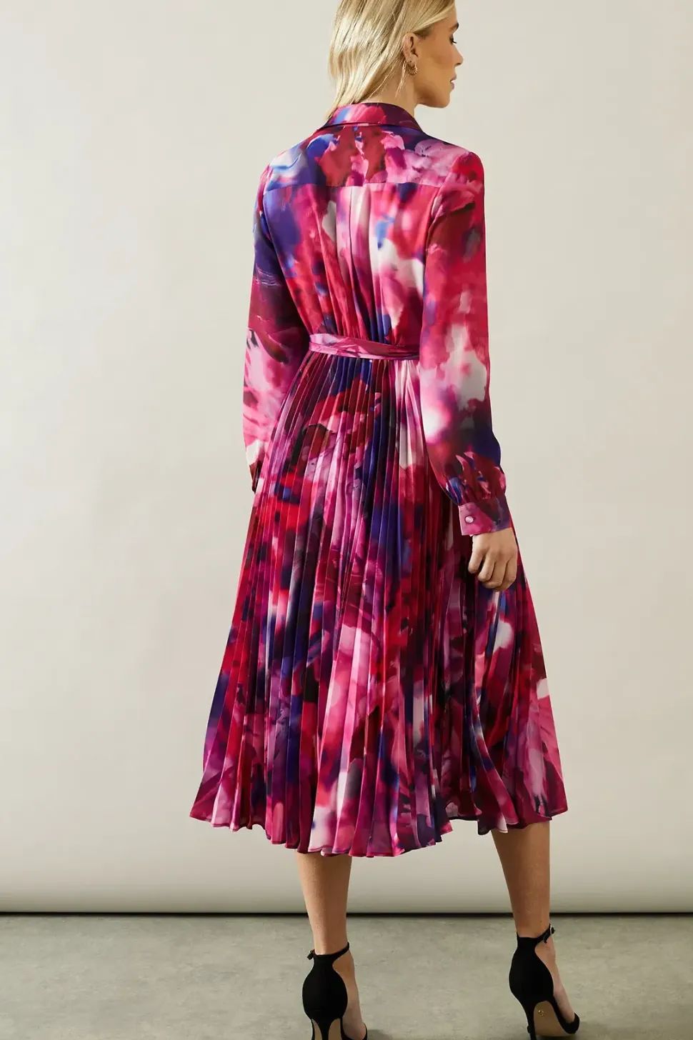 Petite Abstract Print Pleated Shirt Midi Dress
