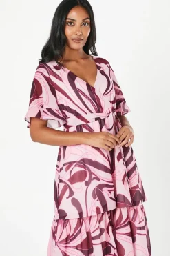 Petite Abstract Print Ruffle Midi Dress
