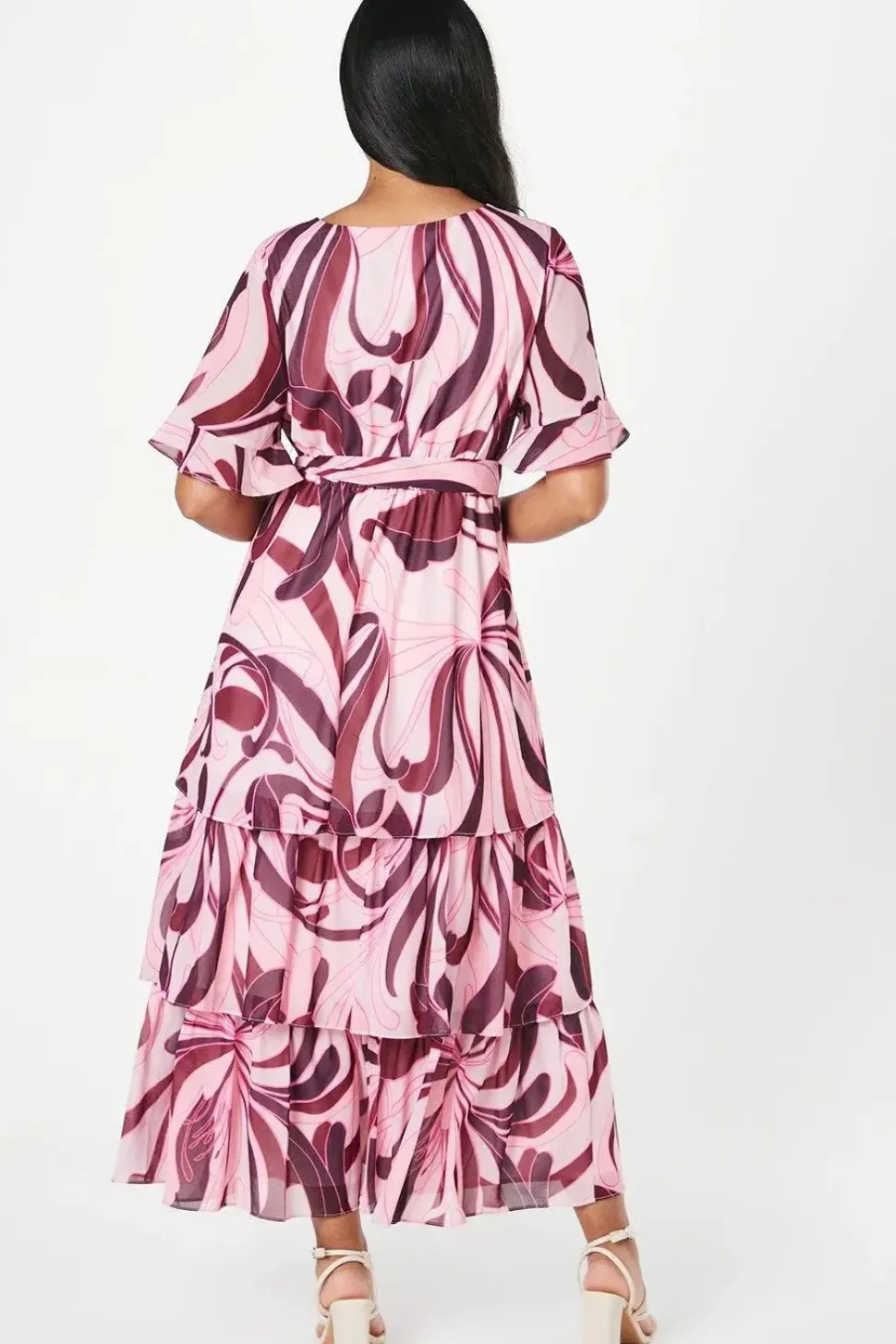 Petite Abstract Print Ruffle Midi Dress
