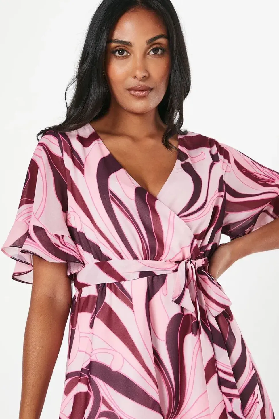 Petite Abstract Print Ruffle Midi Dress