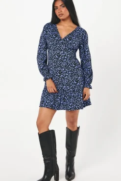 Petite Abstract Ruffle Hem Mini Dress