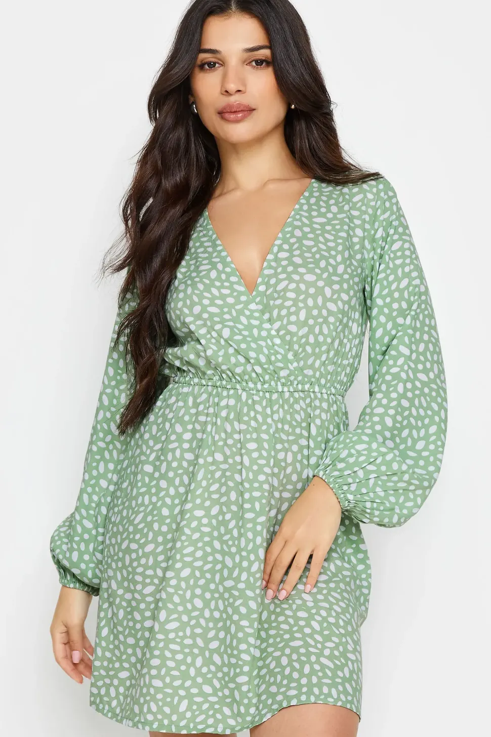 Petite Abstract Spot Print Mini Wrap Dress