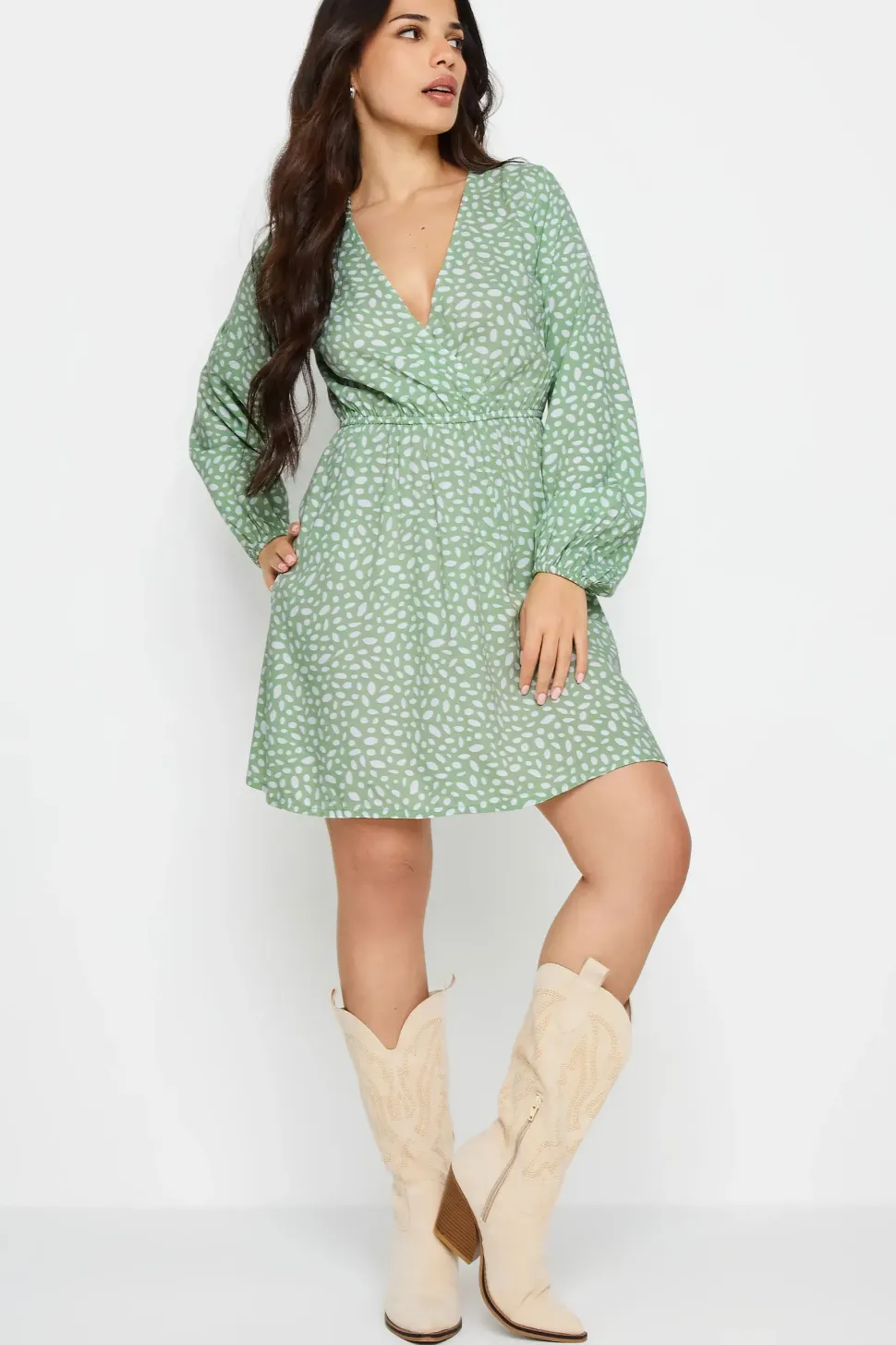 Petite Abstract Spot Print Mini Wrap Dress