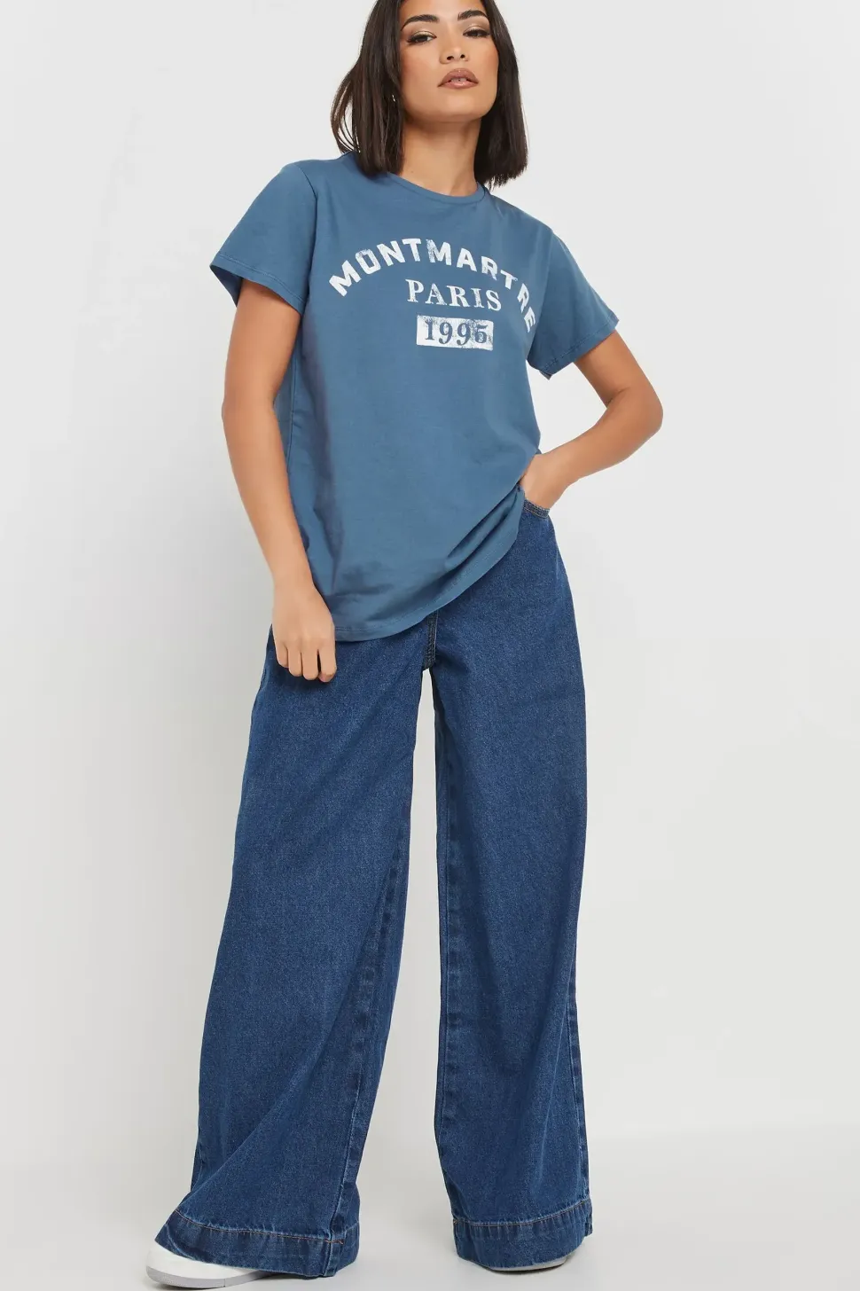 Petite Acid Wash Slogan T-Shirt