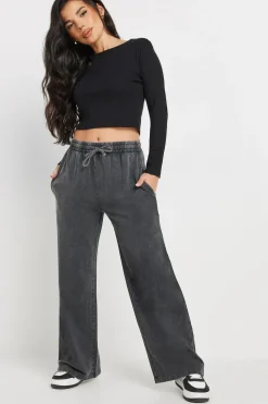 Petite Acid Wash Wide Leg Joggers