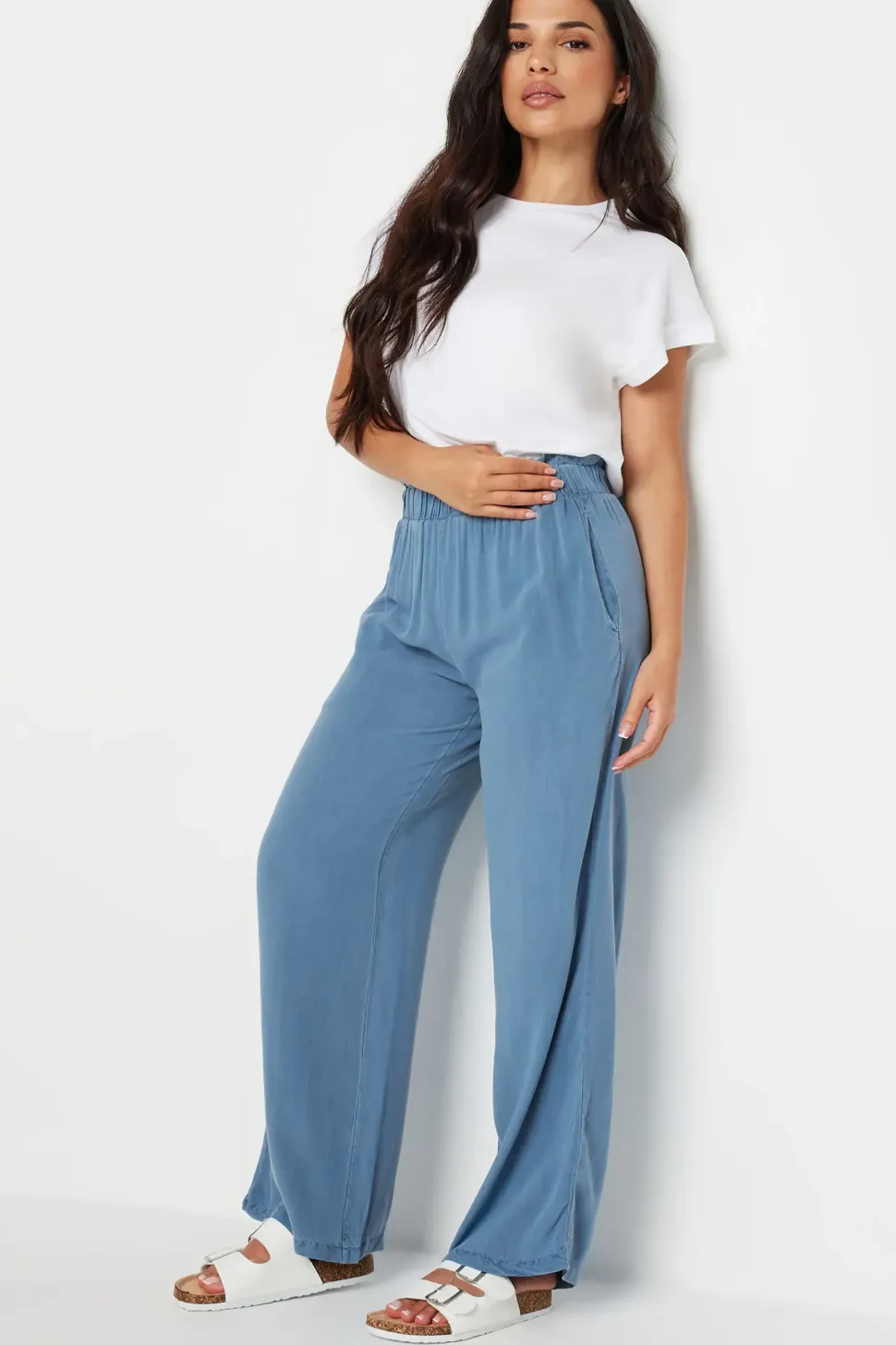 Petite Acid Wash Wide Leg Trousers