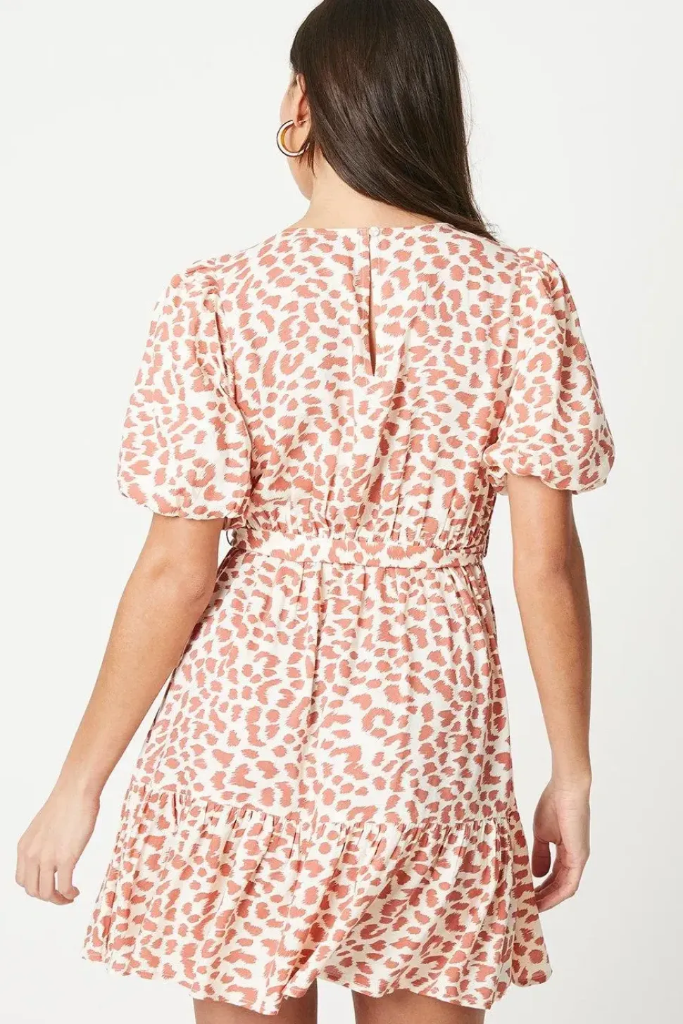Petite Animal Belted Frill Hem Mini Dress