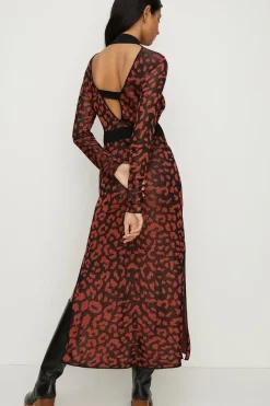 Petite Animal Jacquard Open Back Midaxi Dress