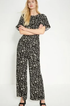 Petite Animal Printed Crepe Belted Jumpsuit