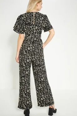 Petite Animal Printed Crepe Belted Jumpsuit