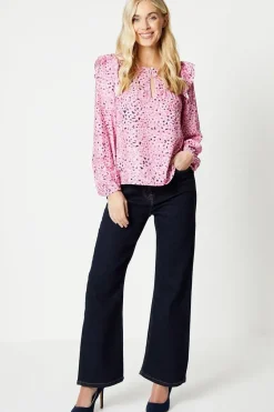 Petite Animal Print Frill Shoulder Blouse