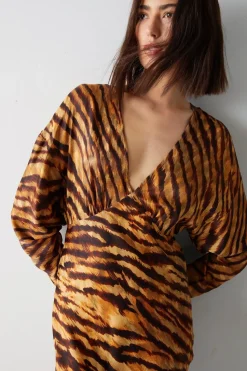 Petite Animal Print Premium Satin Batwing Dress