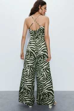 Petite Animal Print Satin Cowl Jumpsuit