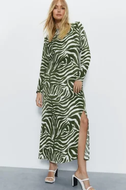 Petite Animal Print Satin Split Column Dress
