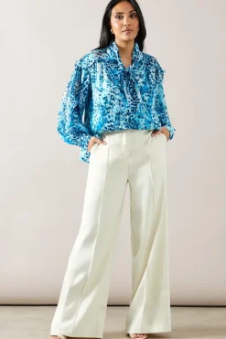Petite Animal Print Tie Front Blouse