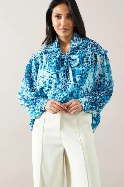 Petite Animal Print Tie Front Blouse