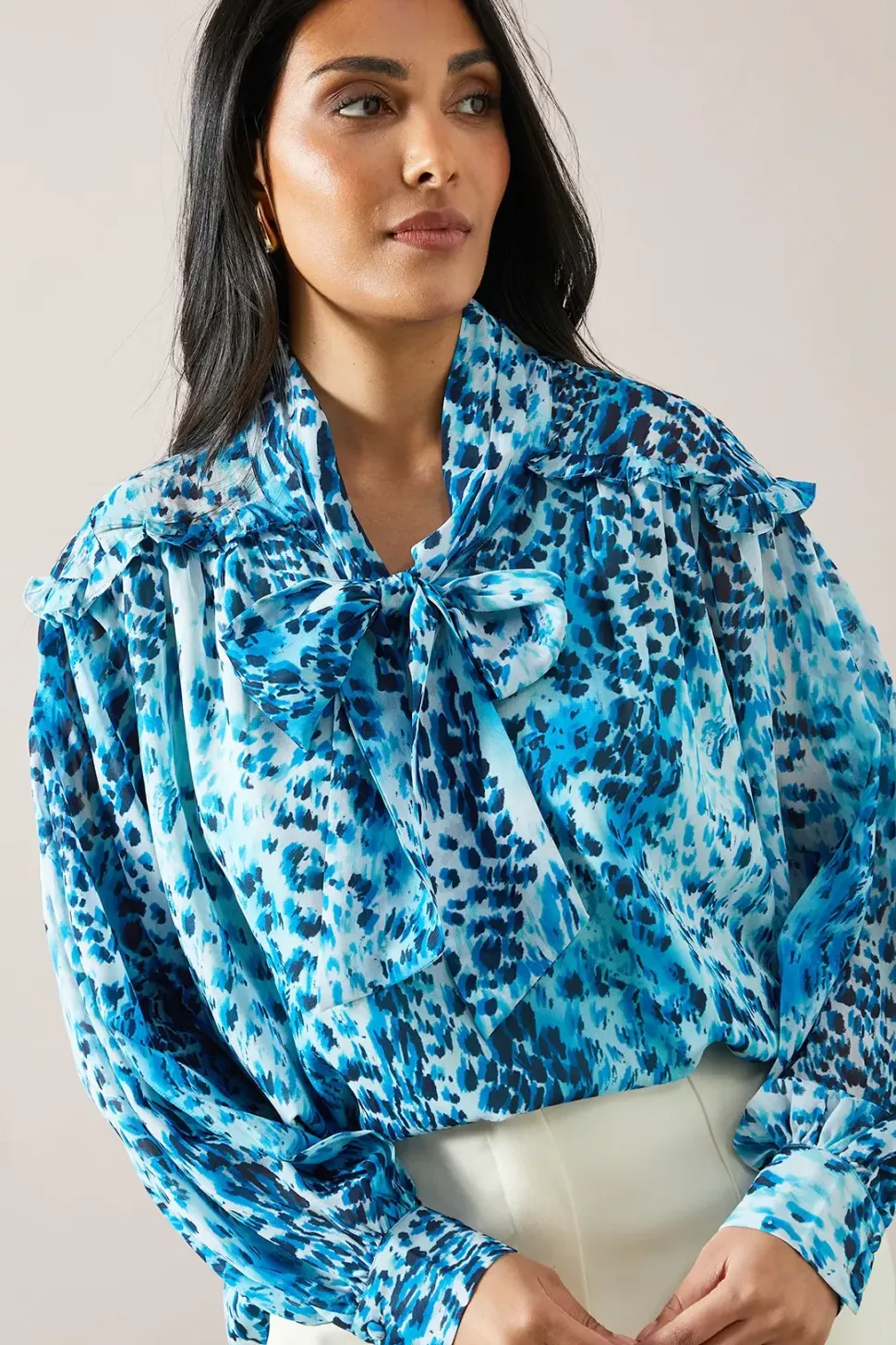 Petite Animal Print Tie Front Blouse