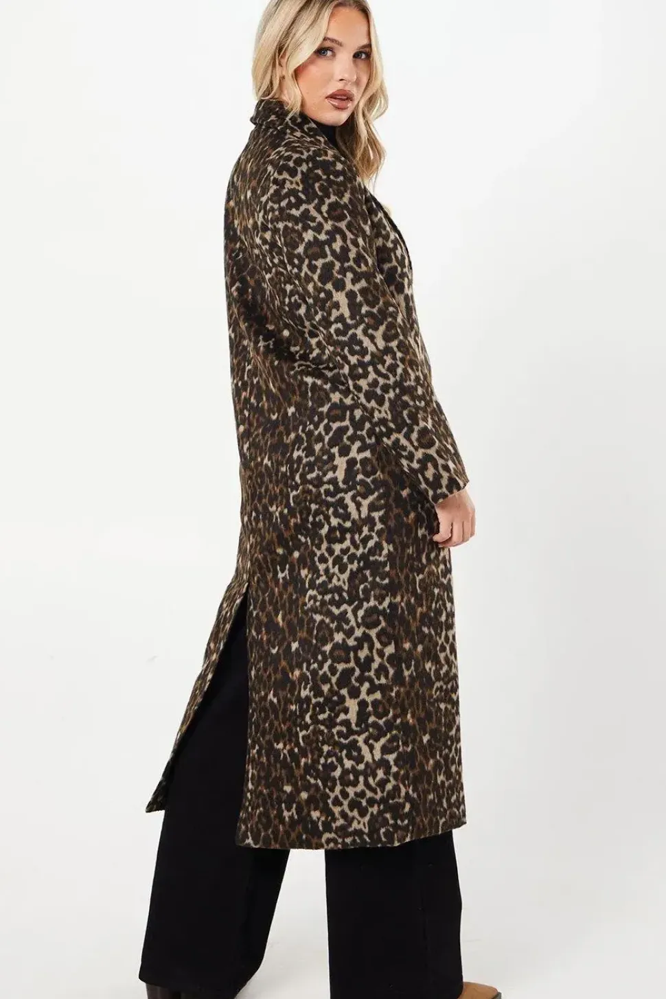 Petite Animal Wool Midi Coat