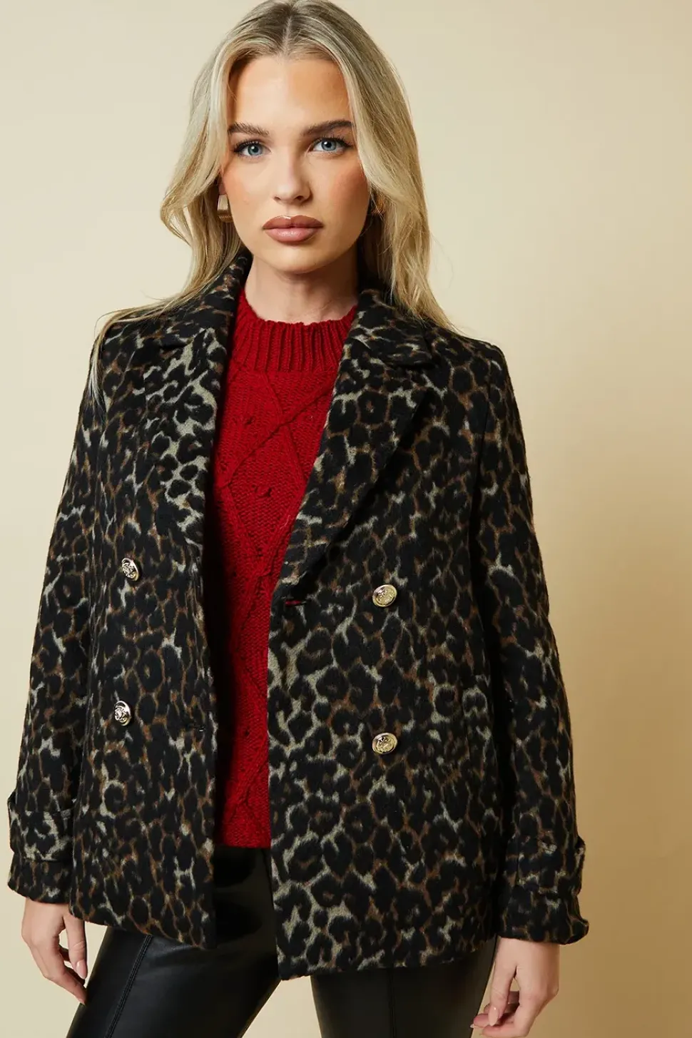 Petite Animal Wool Peacoat