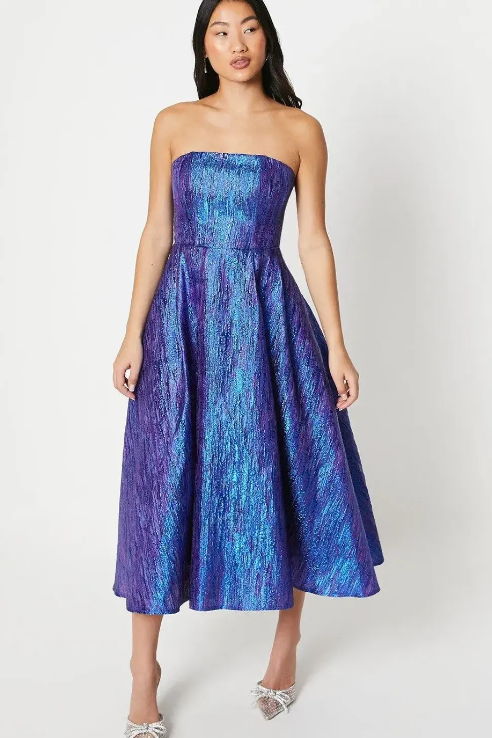 Petite Bandeau Jacquard Midi Dress