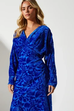 Petite Batwing Floral Devore Midi Wedding Guest Dress