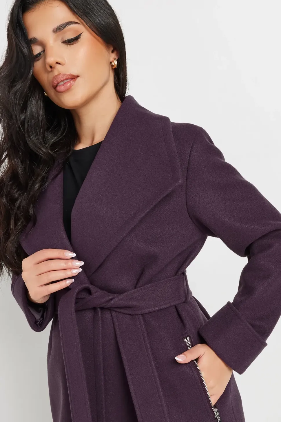 Petite Belted Wrap Coat
