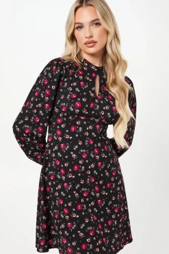 Petite Berry Ditsy Keyhole Mini Dress
